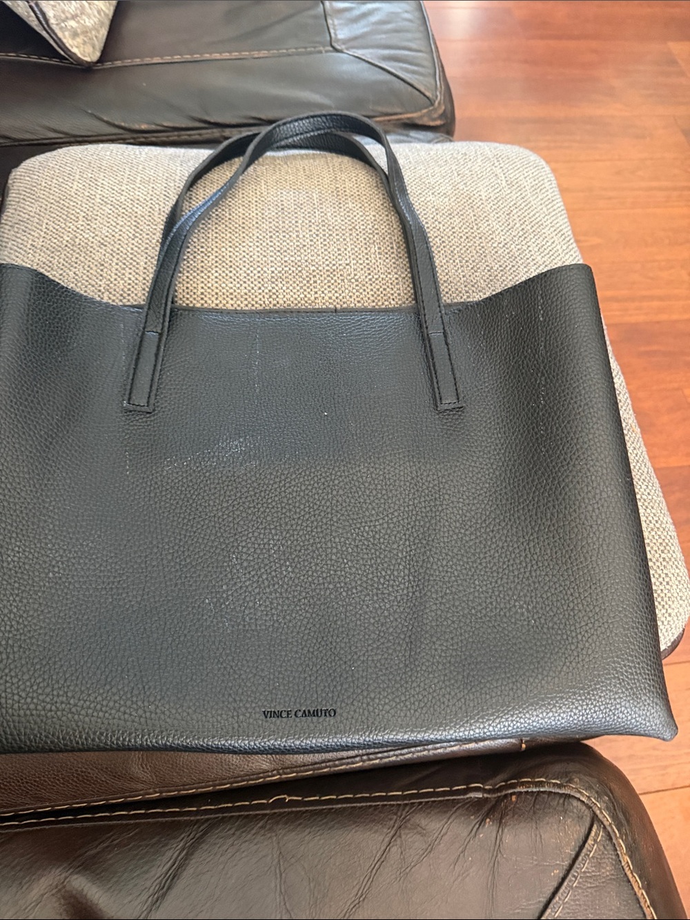 Vince Camuto Black Pebble Leather Shopper Tote